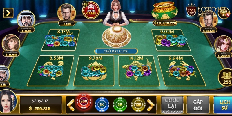 Bầu Cua 1 Phút Loto188 – Đấu Trí Siêu Tốc, Nhận Tiền Liền Tay 1 (Ảnh 1 - Giao diện bàn bầu cua 1 phút trên Loto188 với 6 ô cược và đồng hồ đếm ngược 60 giây)